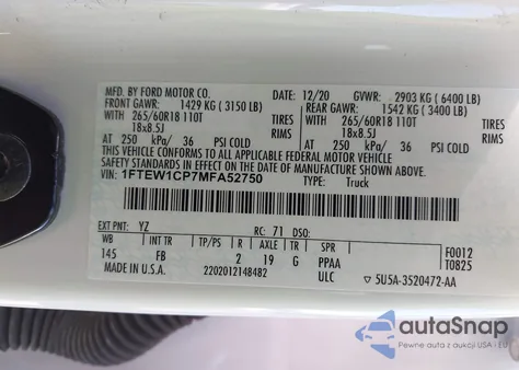 2021 Ford F-150 Xlt z USA, uszkodzony, nr VIN 1FTEW1CP7MFA52750